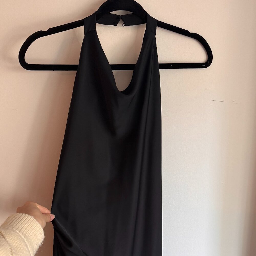 Babaton Audience Satin Mini Halter Dress - Black - Size US 6